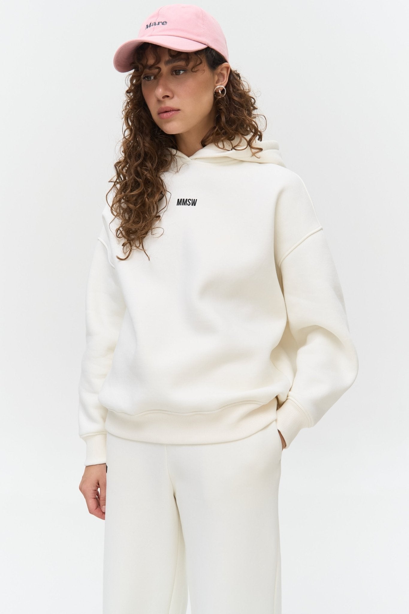 Fleece Hoodie with Topstitching W26 Off - White | MMSW