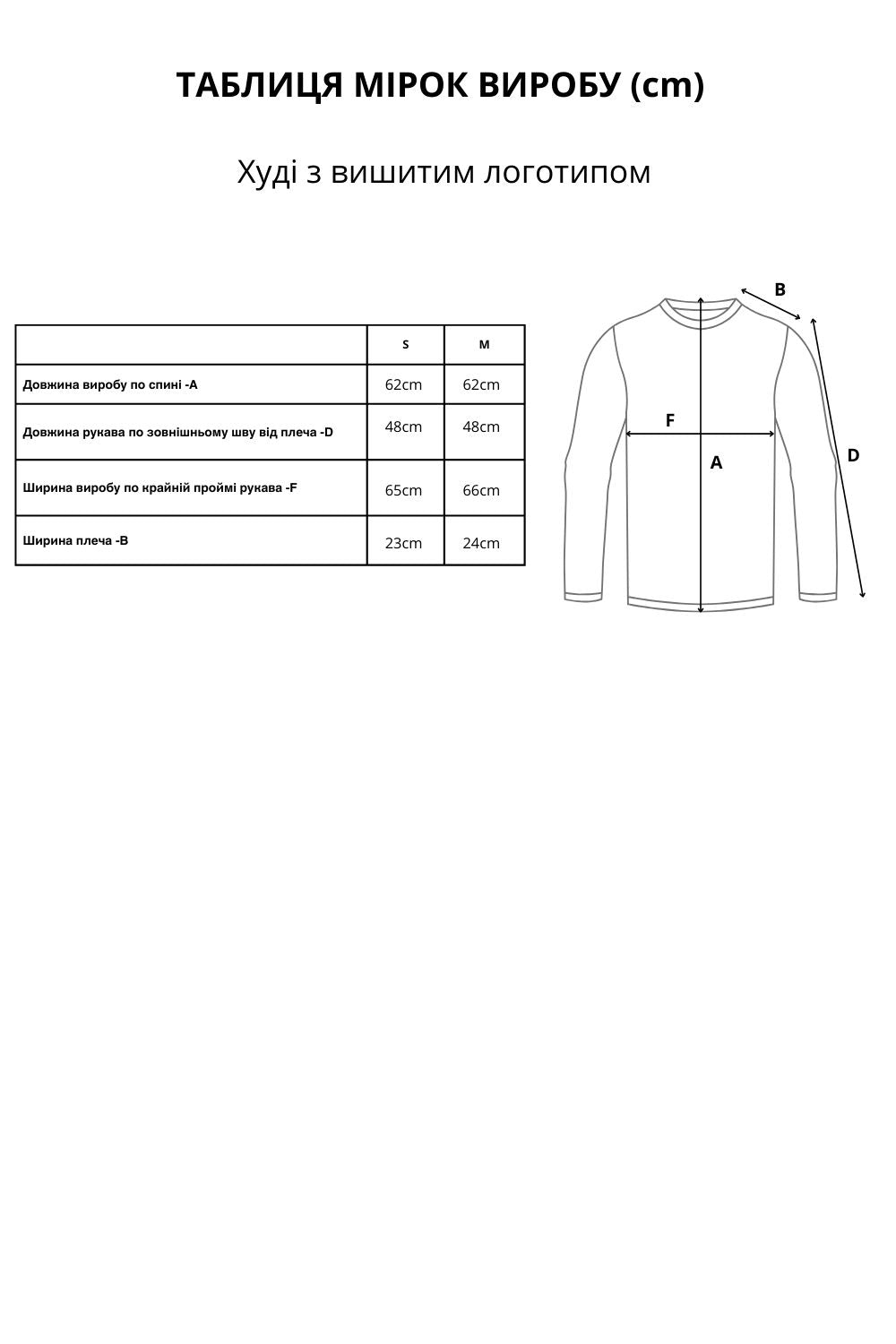 GARMENT MEASUREMENTS CHART HOODIE| MMSW