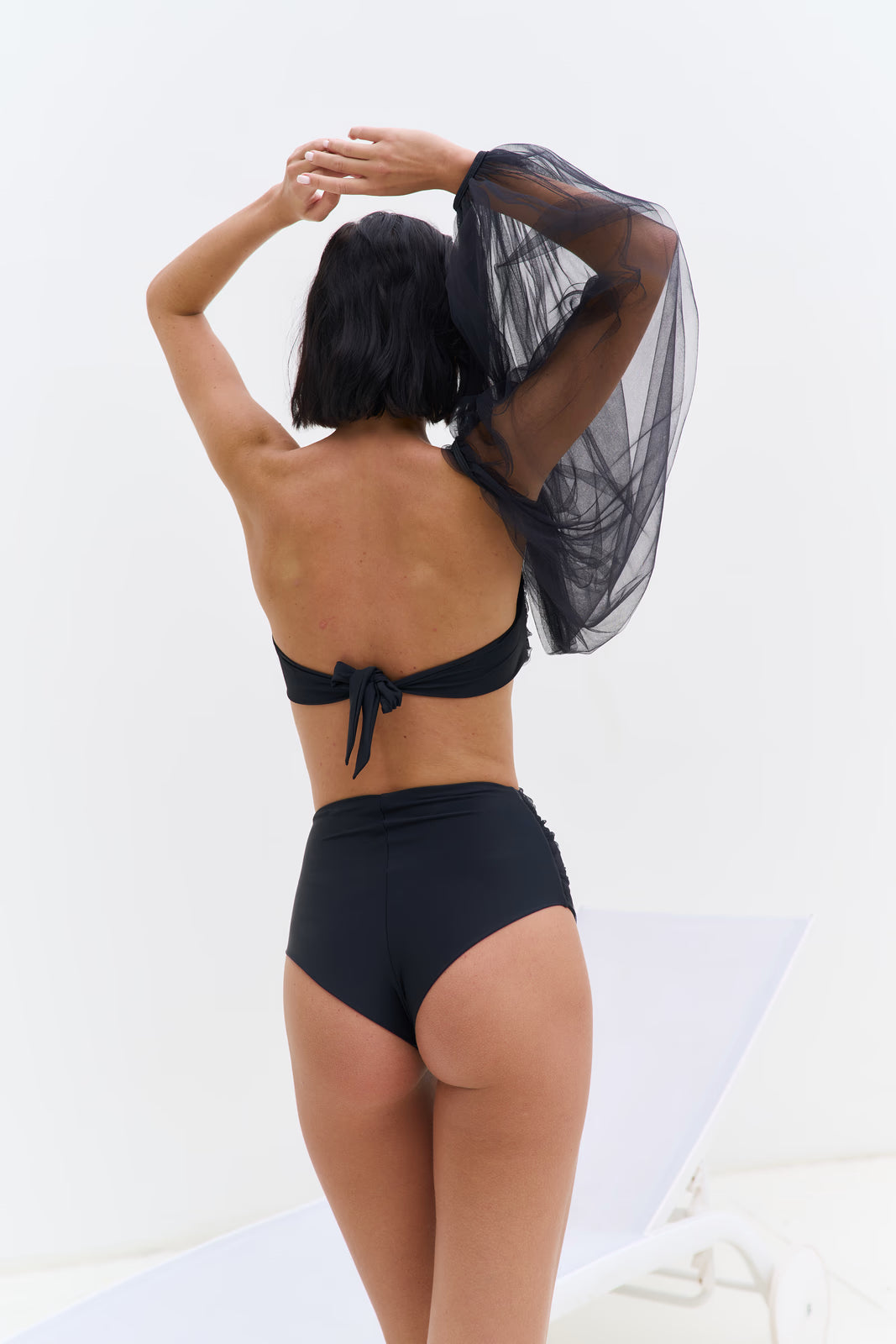 HIGH WAIST BIKINI BOTTOMS DRAPED BLACK | MMSW