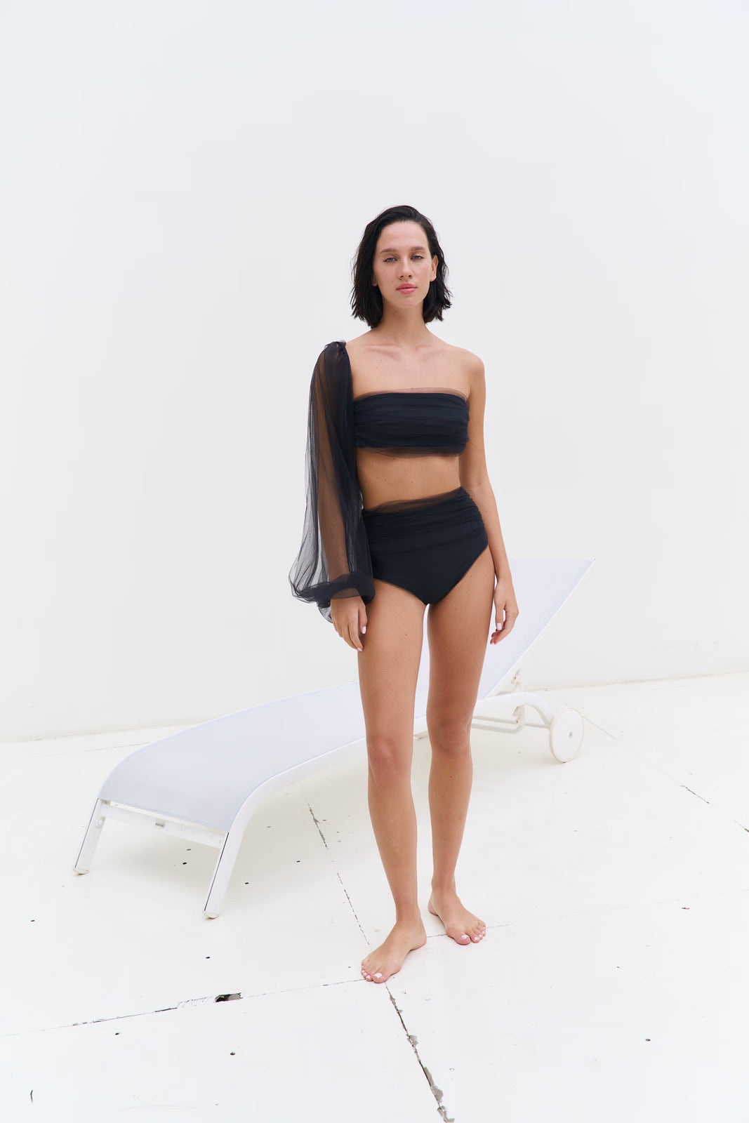 HIGH WAIST BIKINI BOTTOMS DRAPED BLACK | MMSW
