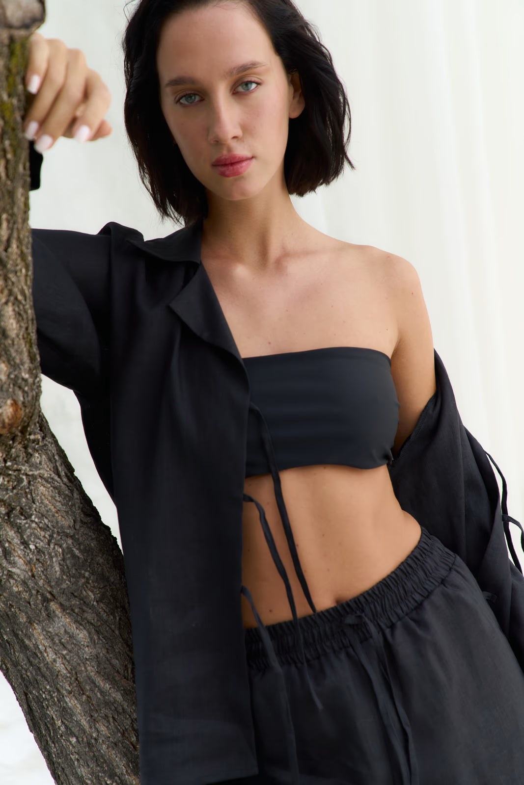 Linen shirt with ties SS Black | MMSW