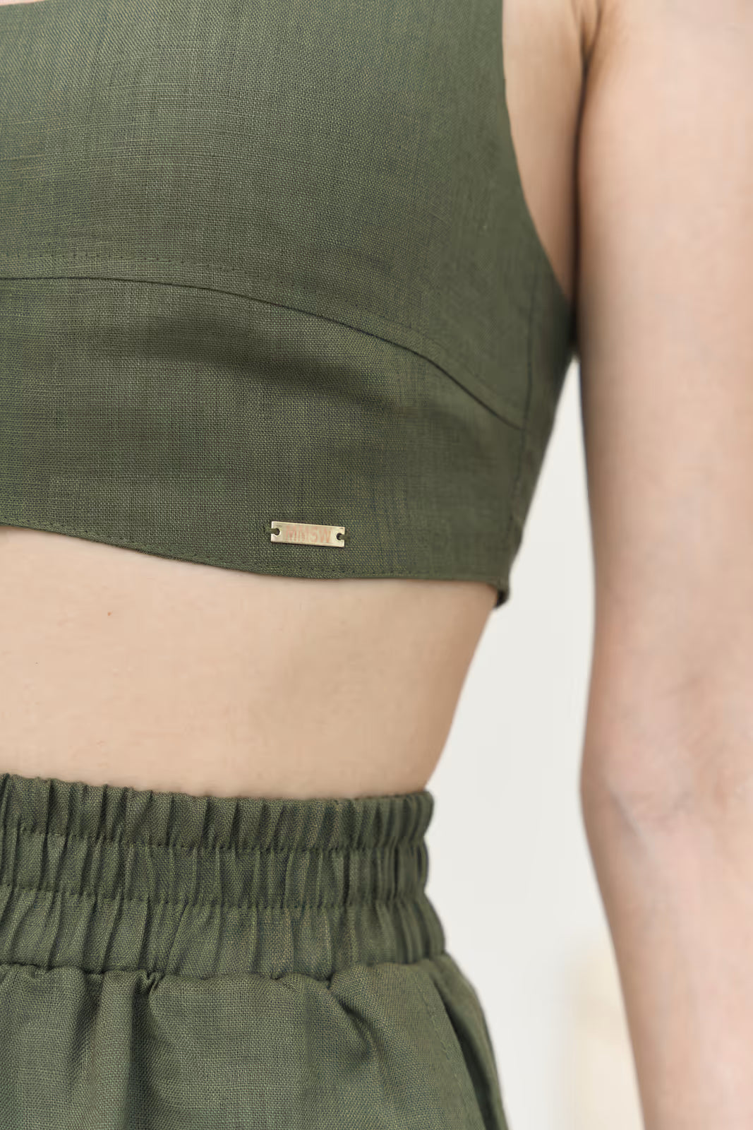 Linen top with stitching SS Khaki | MMSW