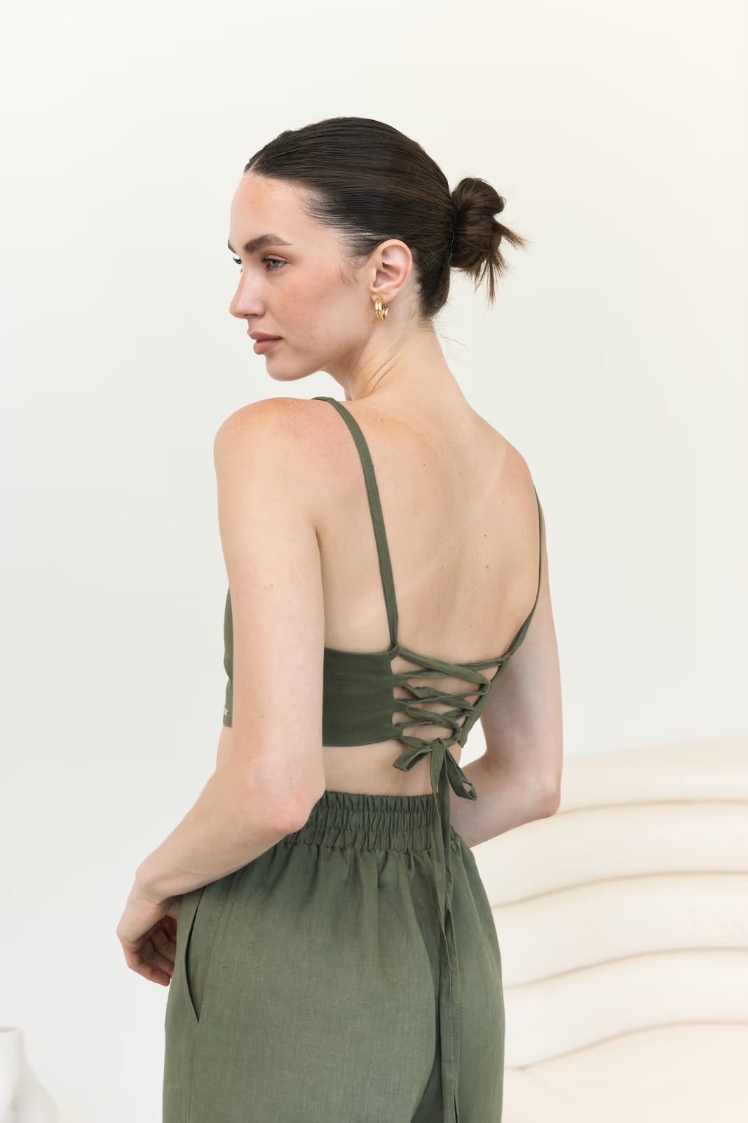 Linen top with stitching SS Khaki | MMSW