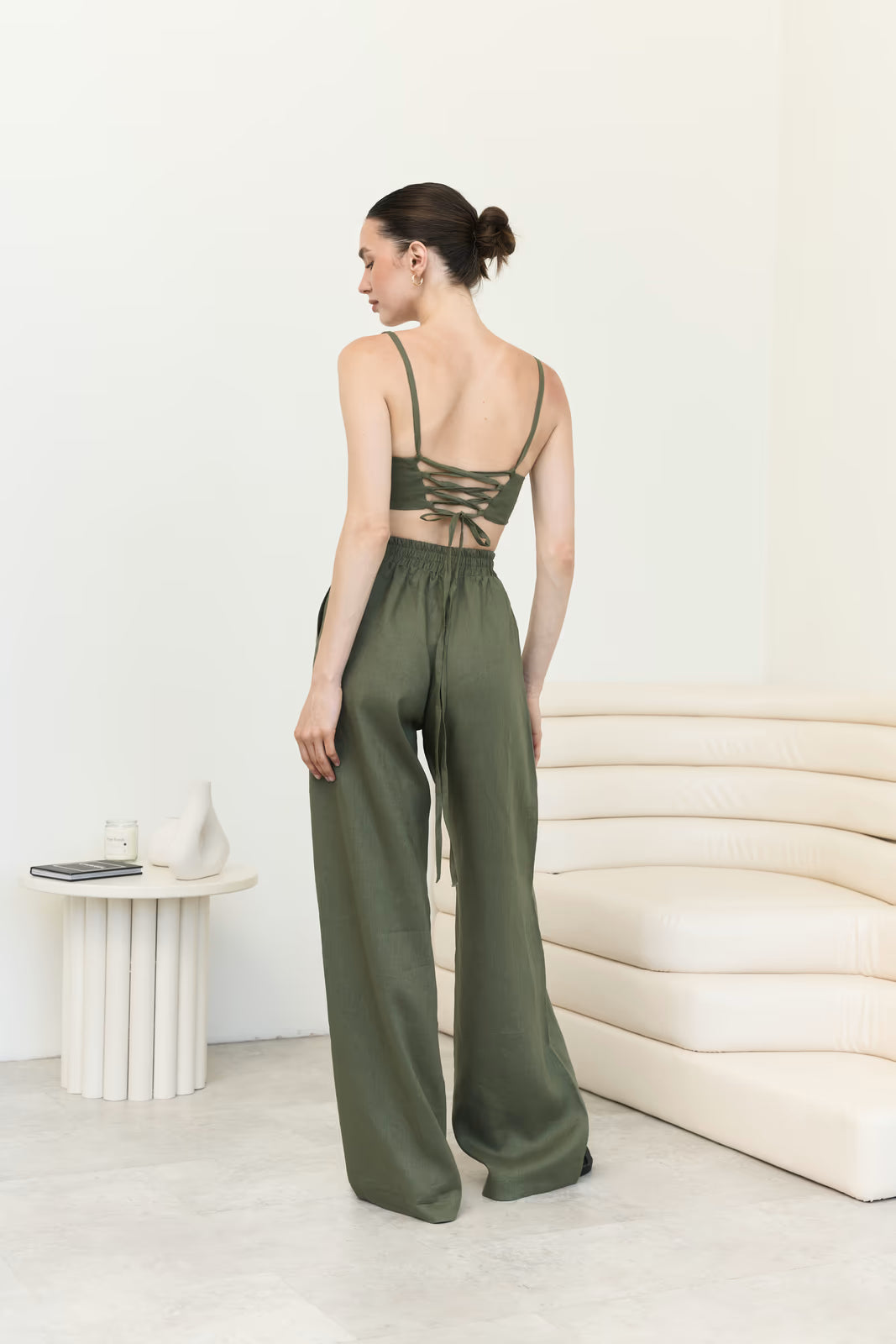 Linen top with stitching SS Khaki | MMSW