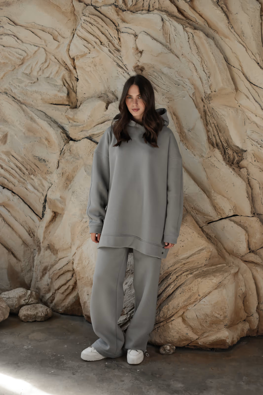 WOMEN’S FLEECE WIDE PANTS DRAWSTRING GREY | MMSW