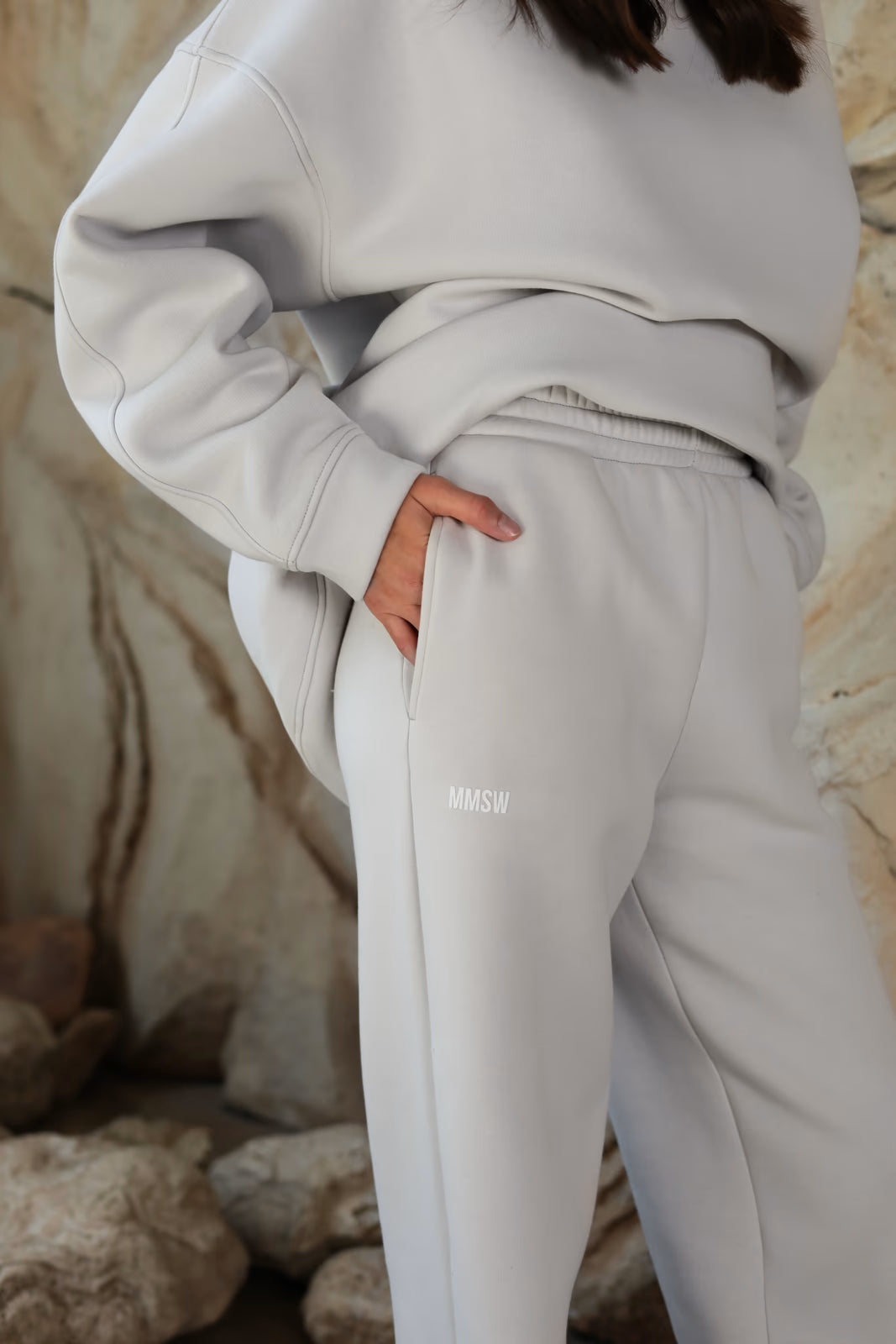 WOMEN’S FLEECE SET WITH LONG HOODIE AND STRAIGHT PANTS LIGHT GREY | MMSW