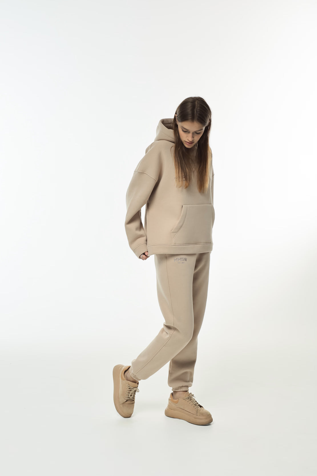 WOMEN’S FLEECE CLEAN HEM SWEATSUITS BEIGE | MMSW