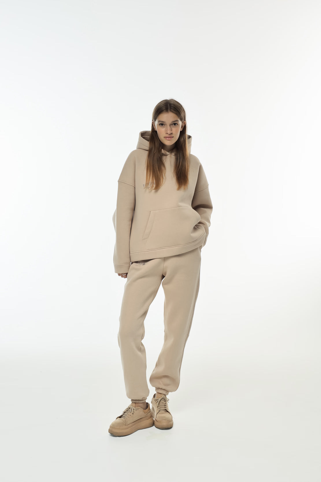 WOMEN’S FLEECE CLEAN HEM SWEATSUITS BEIGE | MMSW