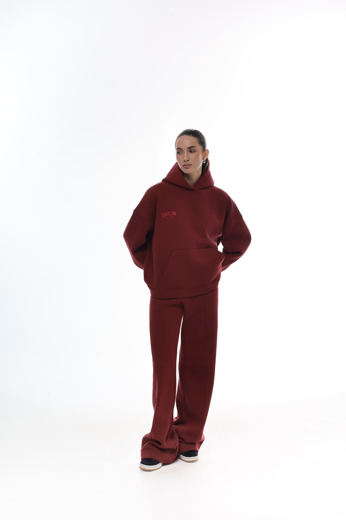 WOMEN’S FLEECE CLEAN HEM SWEATSUITS BURGUNDY | MMSW