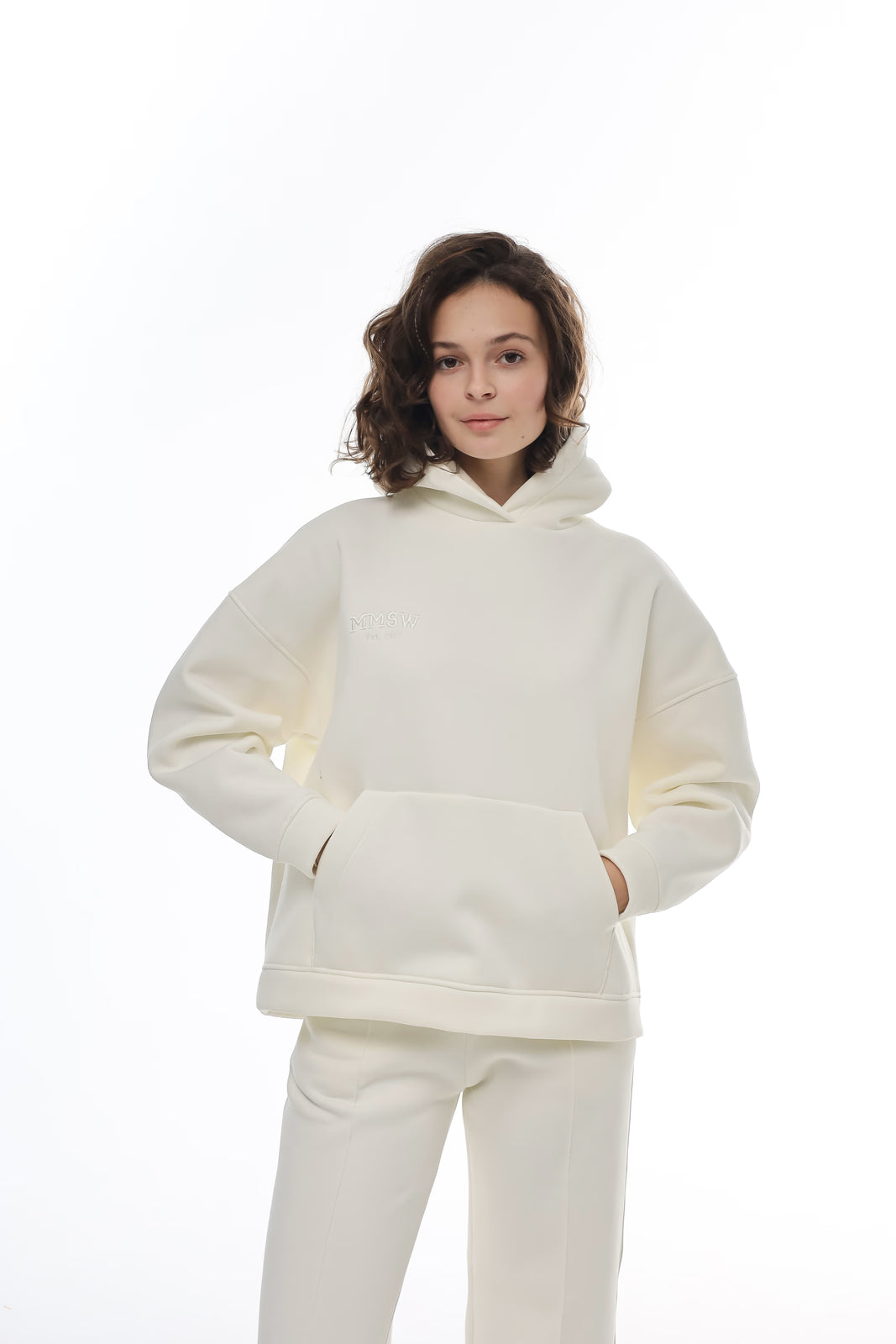 WOMEN’S FLEECE HOODIE CLEAN HEM MILK | MMSW