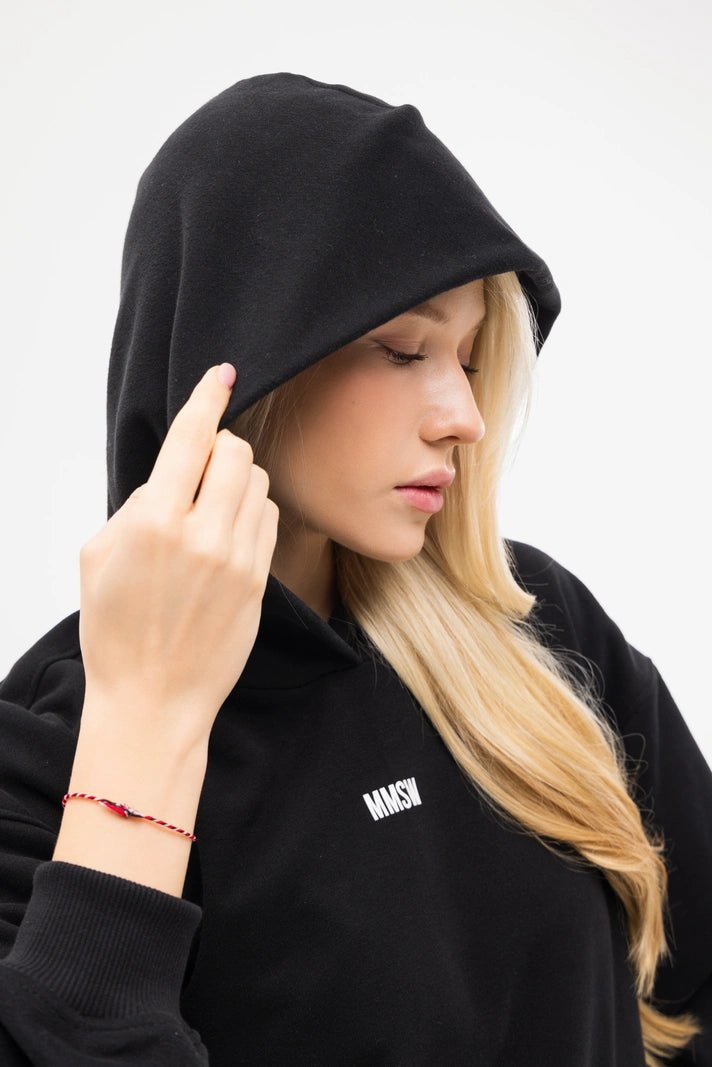 WOMEN’S HOODIE AND WIDE PANTS STITCHED FRONT SWEATSUIT DARK BLACK | MMSW