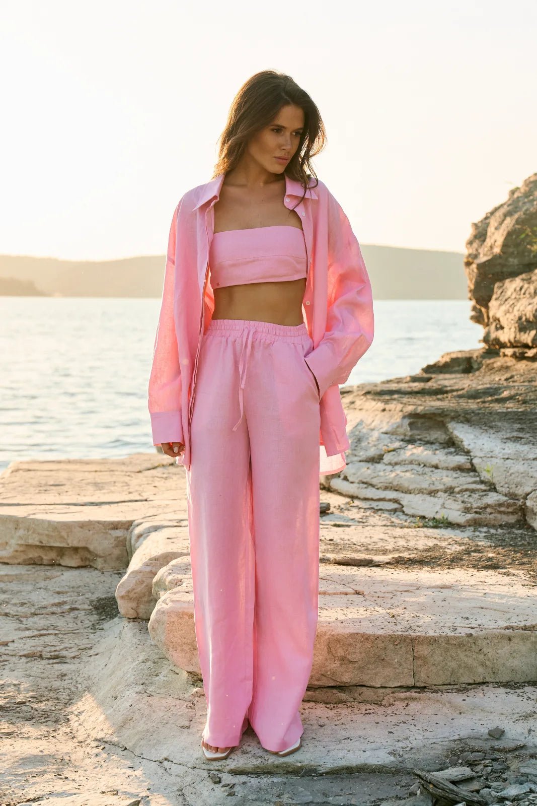 WOMEN’S LINEN CROP TOP PINK | MMSW