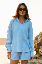 WOMEN’S LINEN SHIRT CHEST POCKET LIGHT BLUE | MMSW