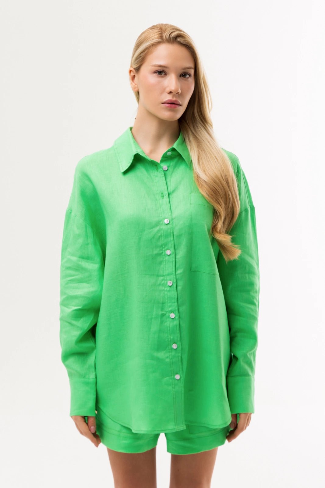 WOMEN’S LINEN SHIRT CHEST POCKET LIME | MMSW