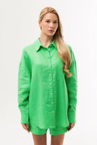 WOMEN’S LINEN SHIRT CHEST POCKET LIME | MMSW