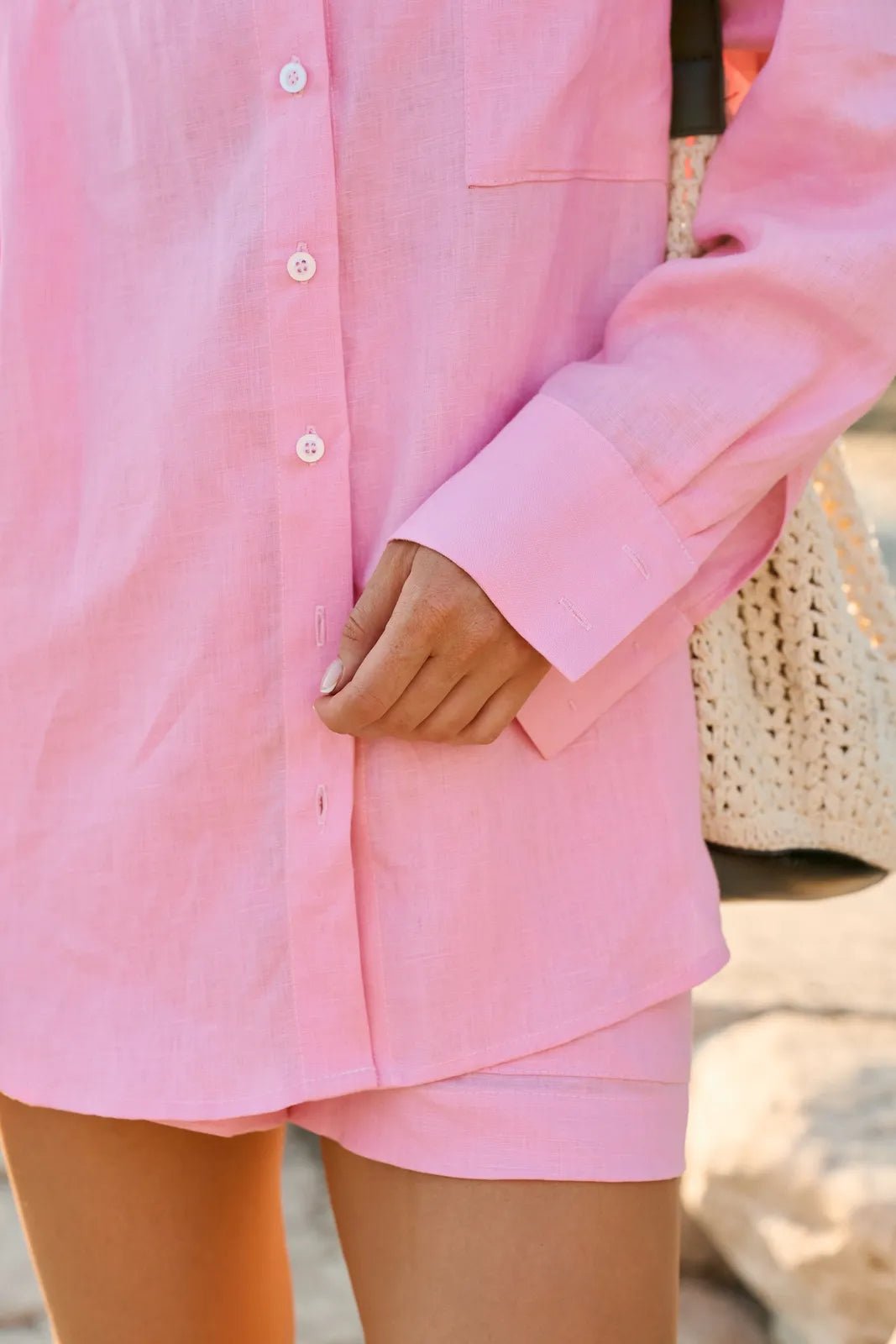 WOMEN’S LINEN SHIRT CHEST POCKET PINK | MMSW