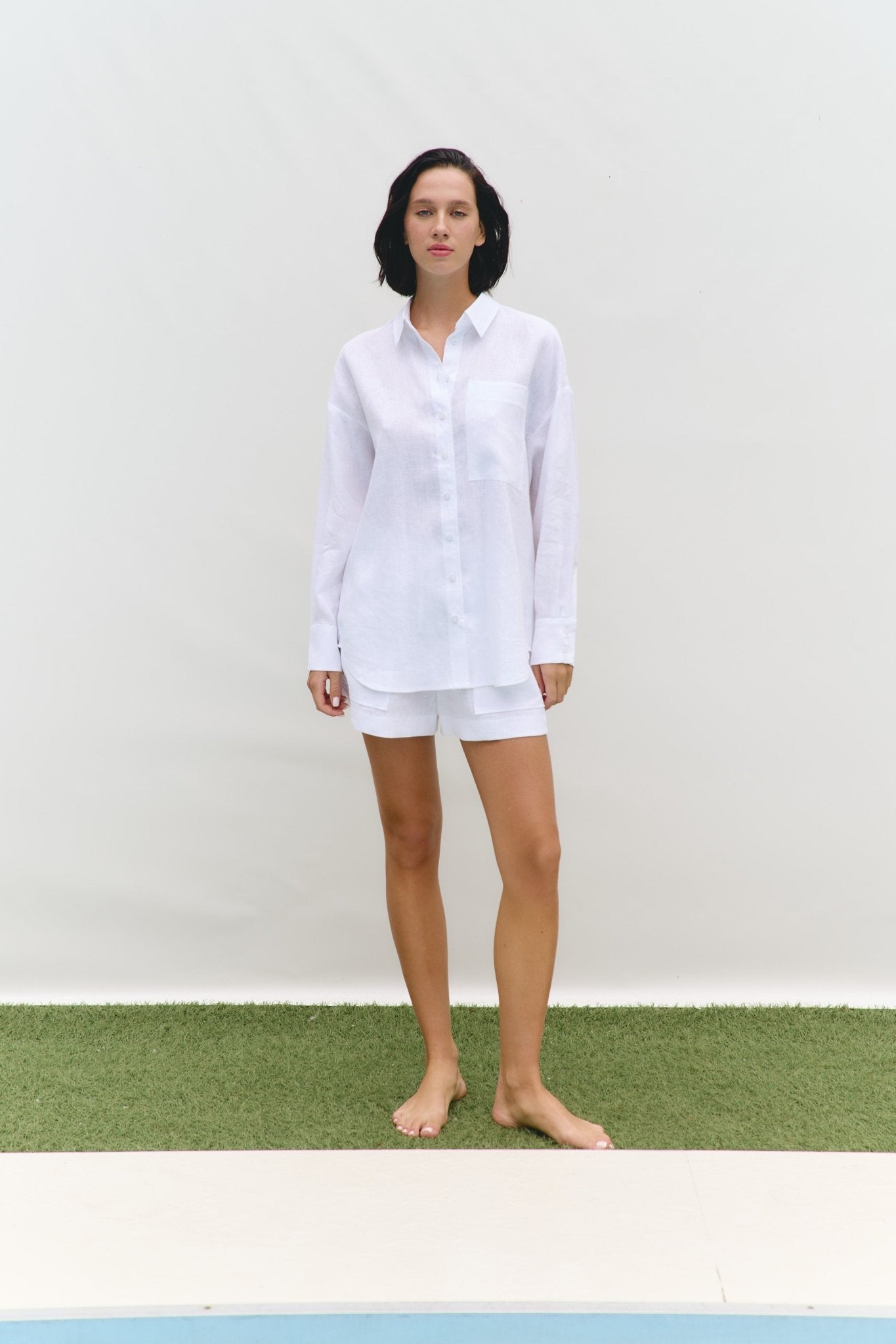 Linen Shorts with patch pockets S25 White | MMSW