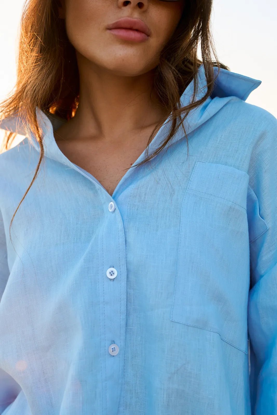 WOMEN’S LINEN SHIRT CHESTPOCKET LIGHT BLUE | MMSW