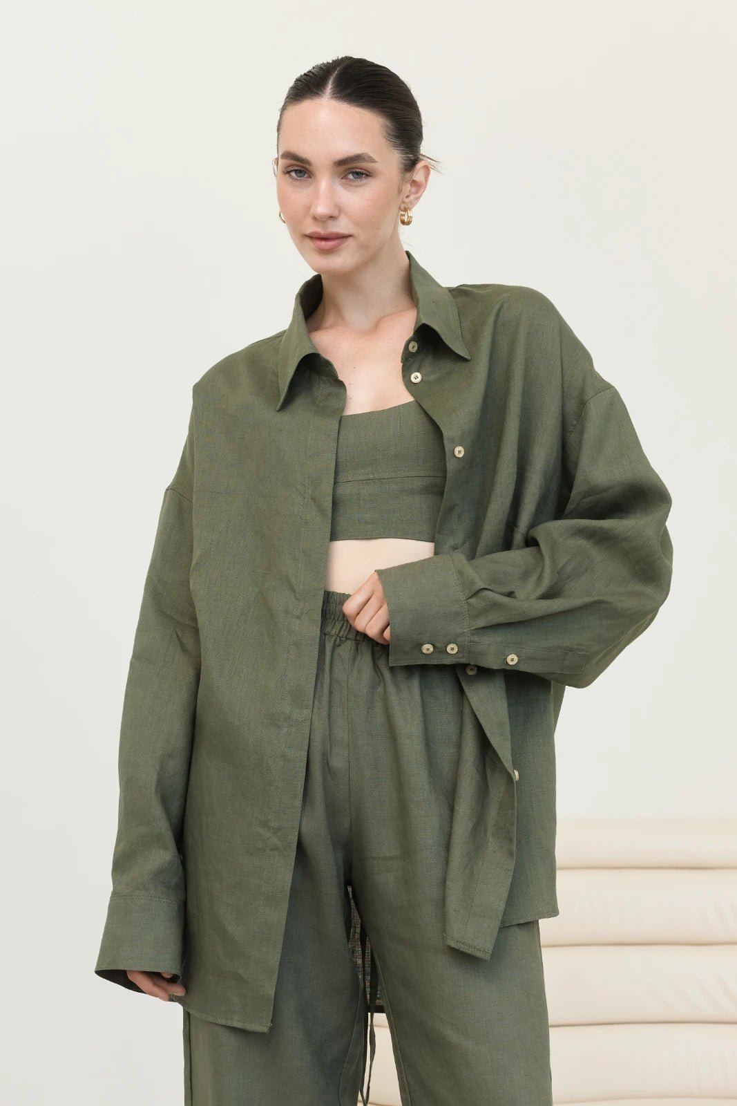 WOMEN’S OVERSIZE LINEN SHIRT KHAKI | MMSW
