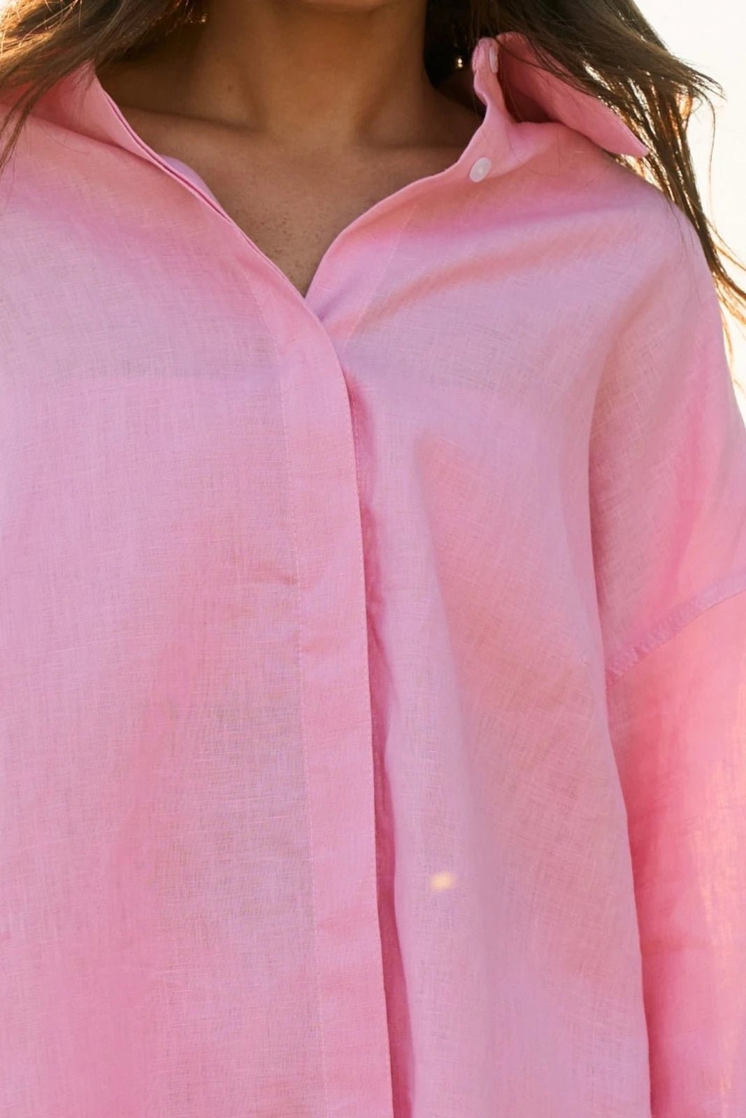 WOMEN’S OVERSIZE LINEN SHIRT PINK | MMSW