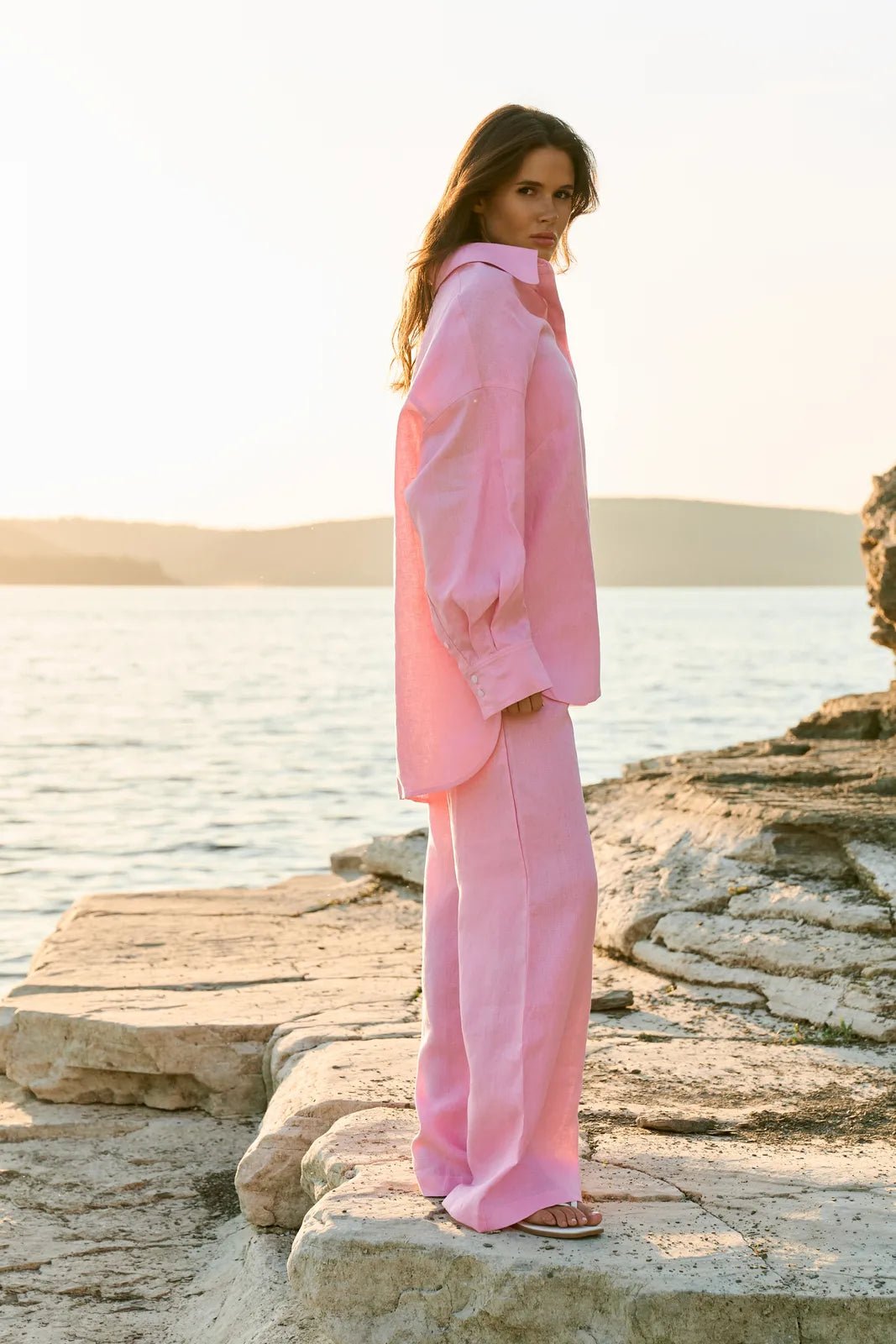 WOMEN’S OVERSIZE LINEN SHIRT PINK | MMSW