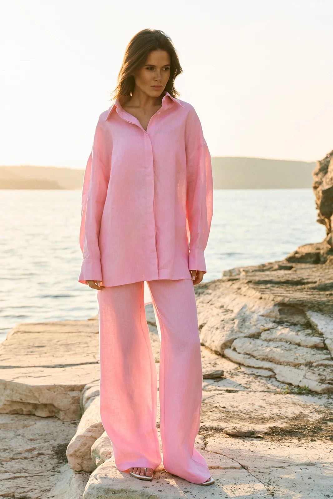 WOMEN’S OVERSIZE LINEN SHIRT PINK | MMSW