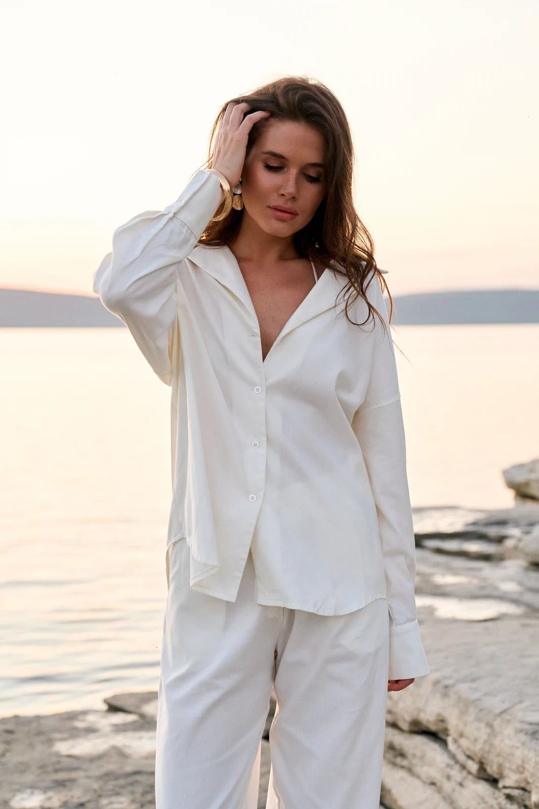 WOMEN’S SATIN LOUNGE SHIRT MILK | MMSW