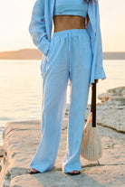 WOMEN’S STRAIGHT LINEN PANTS LIGHT BLUE | MMSW