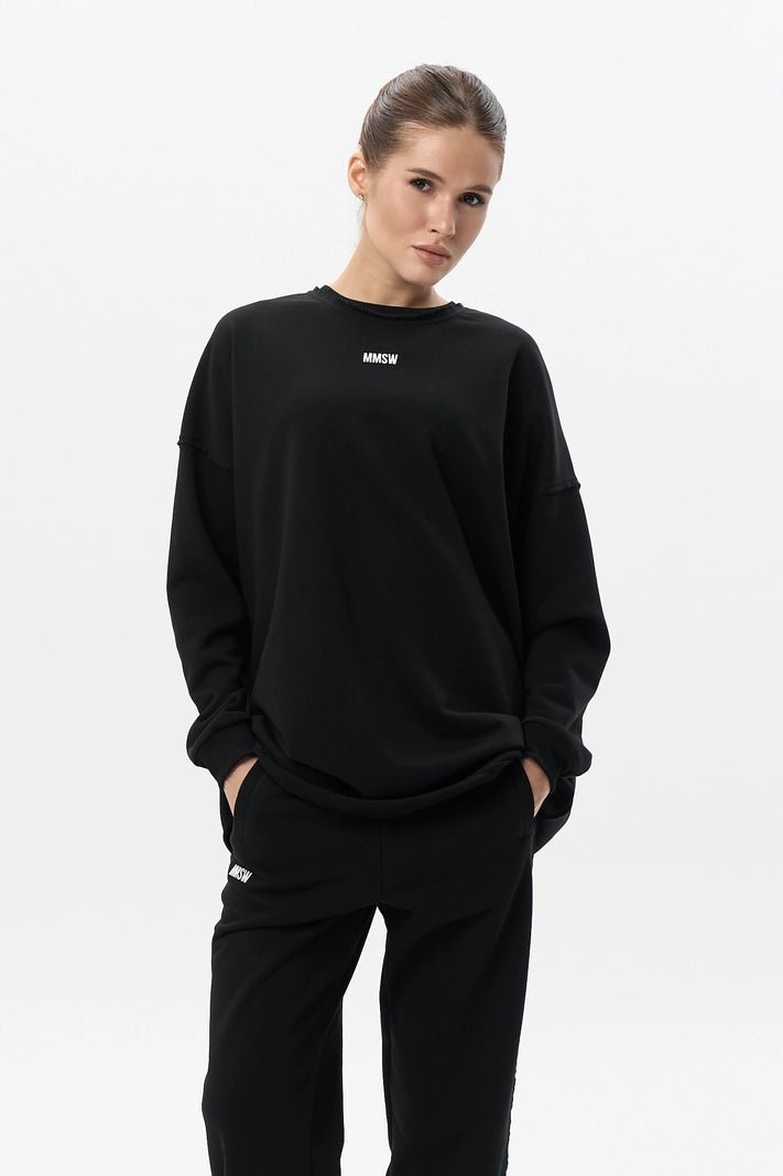 WOMEN’S SWEATSHIRT WITH RAW EDGES DARK BLACK | MMSW