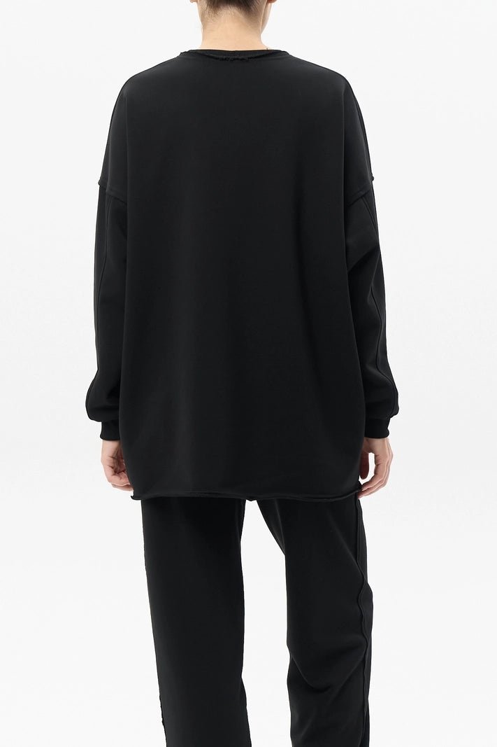 WOMEN’S SWEATSHIRT WITH RAW EDGES DARK BLACK | MMSW