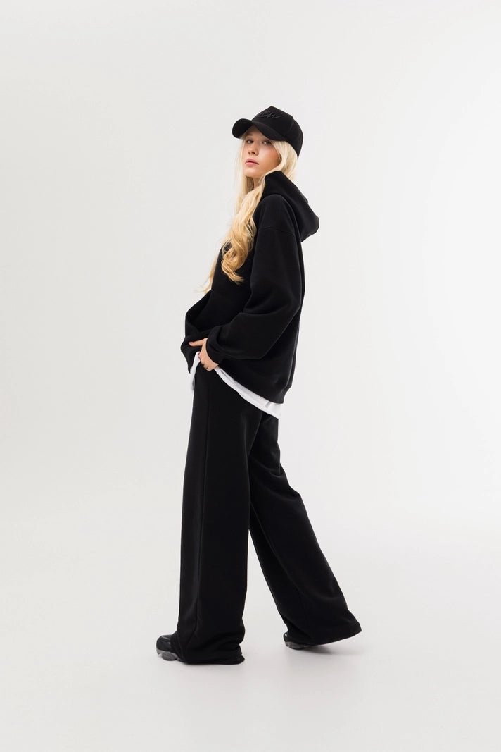 WOMEN’S WIDE PANTS STITCHED FRONT DARK BLACK | MMSW