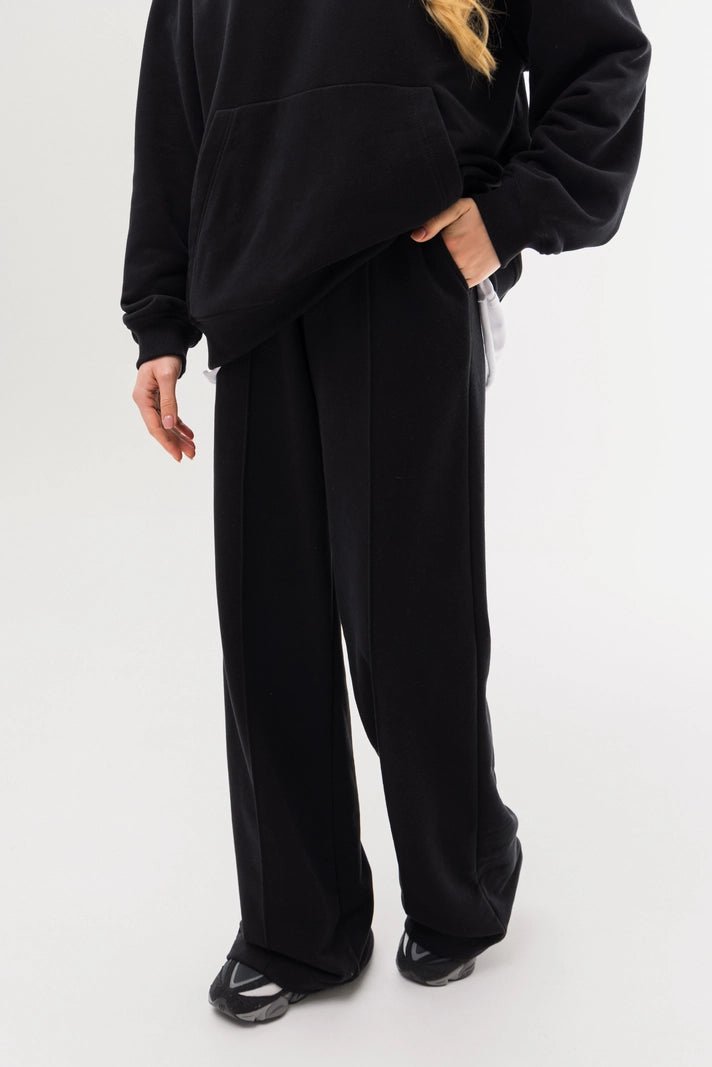 WOMEN’S WIDE PANTS STITCHED FRONT DARK BLACK | MMSW