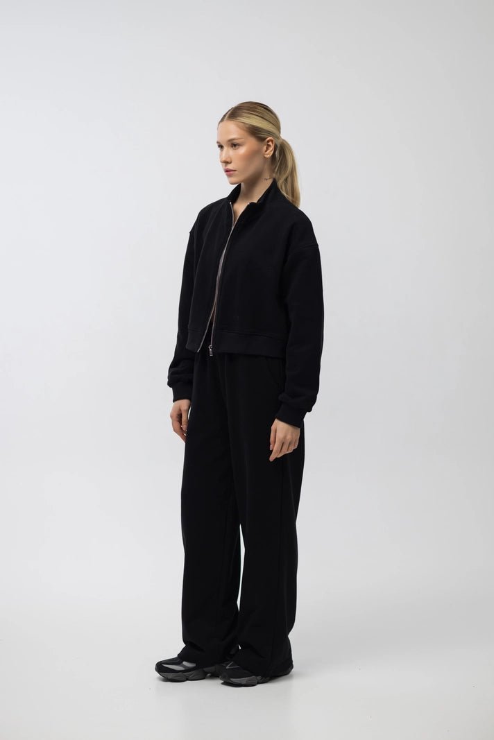 WOMEN’S ZIP SWEATSHIRT AND SWEATPANTS SET BLACK | MMSW